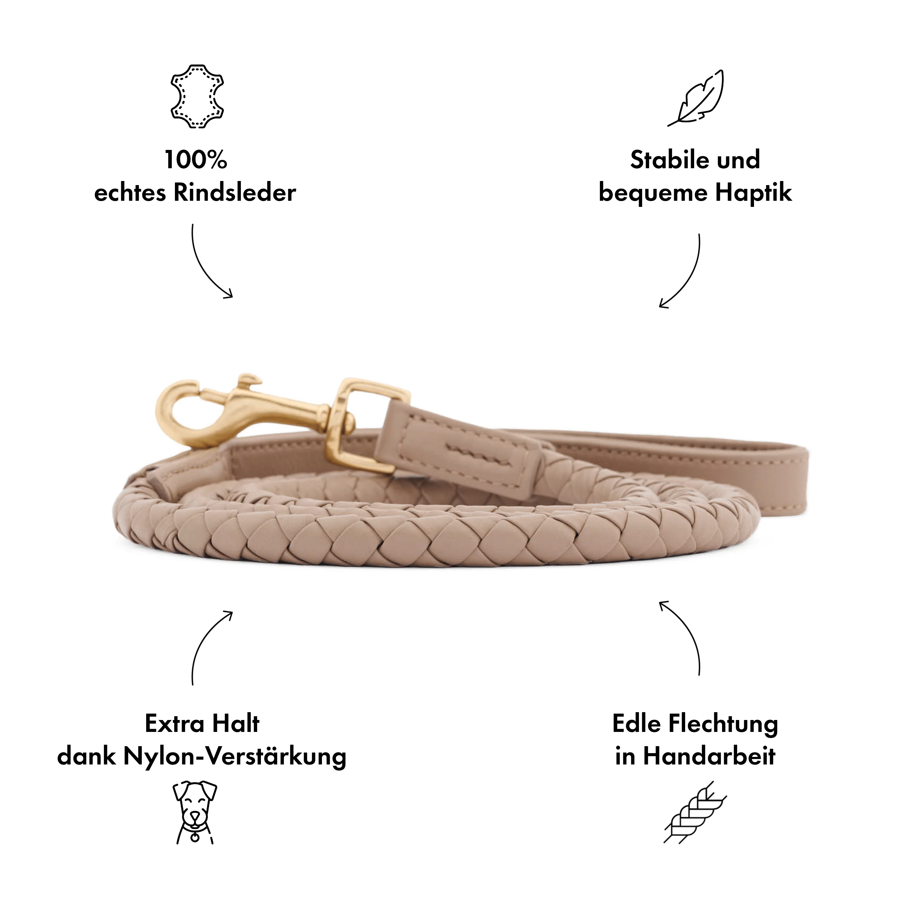 Hoogwaardig leer hondenriem Twisted Sand (Beige) - Image 4