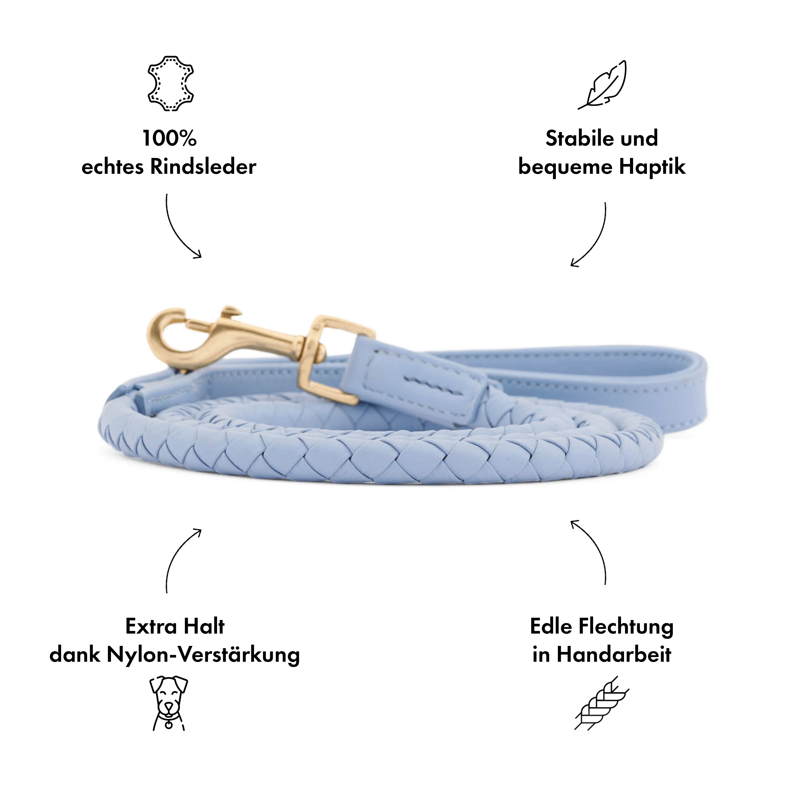 Hoogwaardig Leer Hondenriem Twisted Sky (Babyblauw) - Image 4